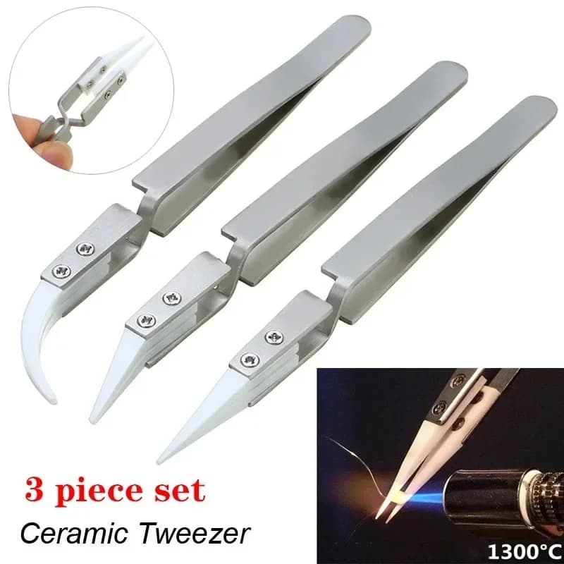 1-3pcs Ceramic Tip Labor-saving Electronic Soldering Tweezers, Anti-Static Reverse Acid Resistant Precision Chuck Tweezers