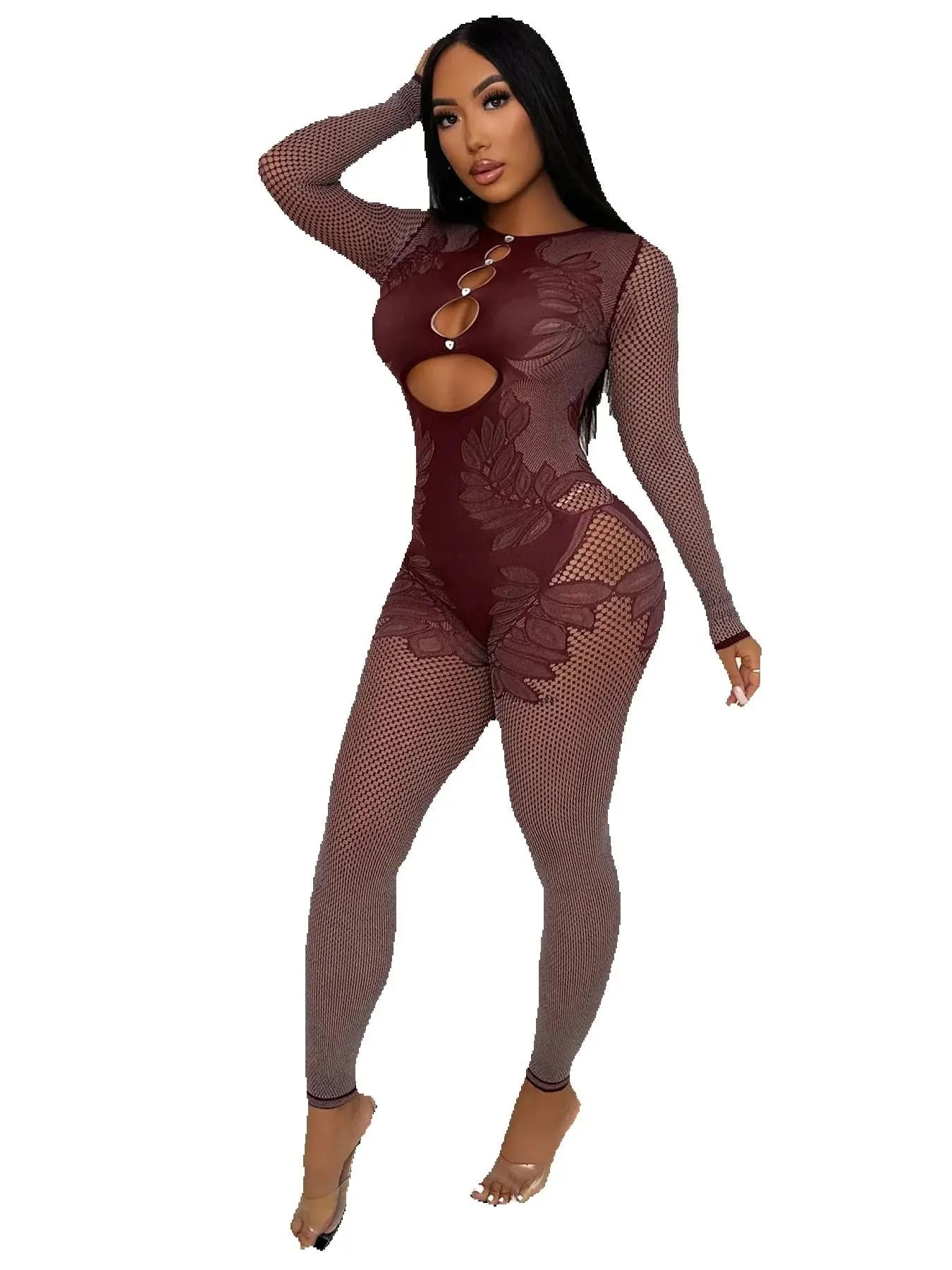 Sexy hot diamond one-piece mesh lingerie Rhinestone Crystal Full Bodystocking Jumpsuit