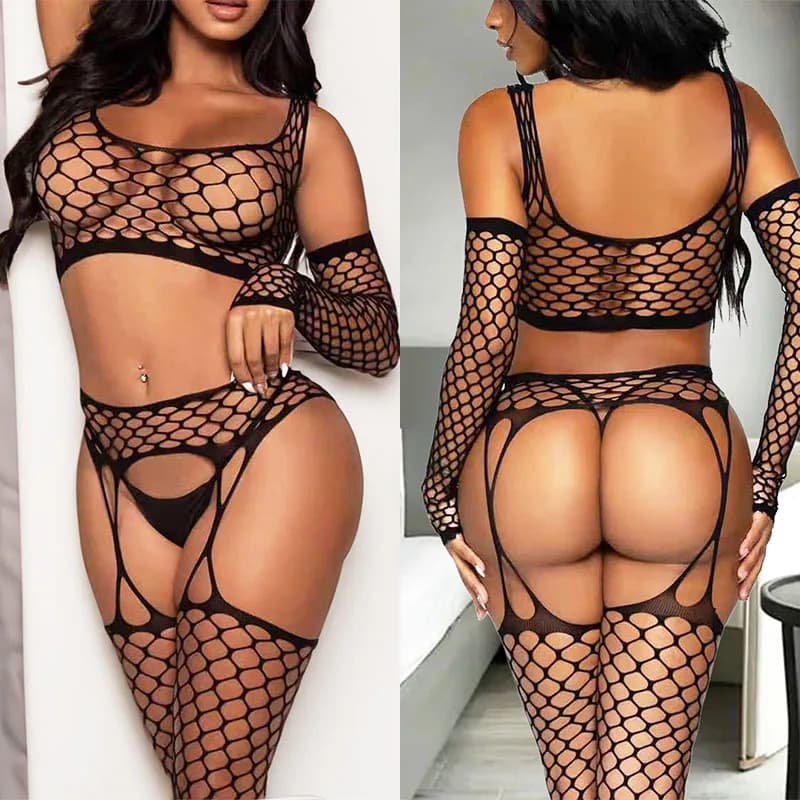 Sexy Lingerie Women Crotchless Bodystockings Fishnet Body Underwear Open Crotch Bodysuit Erotic Striper Costume Porn Sex Set