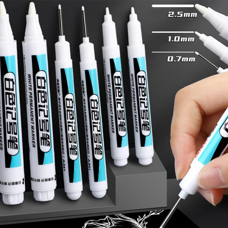 1PC White Permanent Paint Pen Set Wood, Rock, Plastic, Glass, Stone, Metal, Canvas, Ceramic, Deep Hole Marker 0.7/1.0/2.5mm