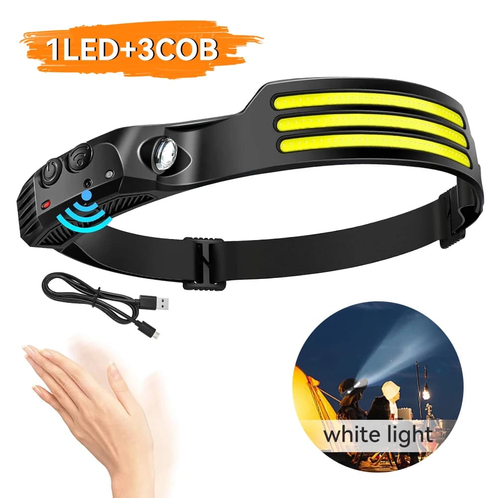 1PC Rechargeable COB Induction Fishing Headlamp, Super Bright LED Flashlight, Large Range Light USB Rechargeable Headlamp
