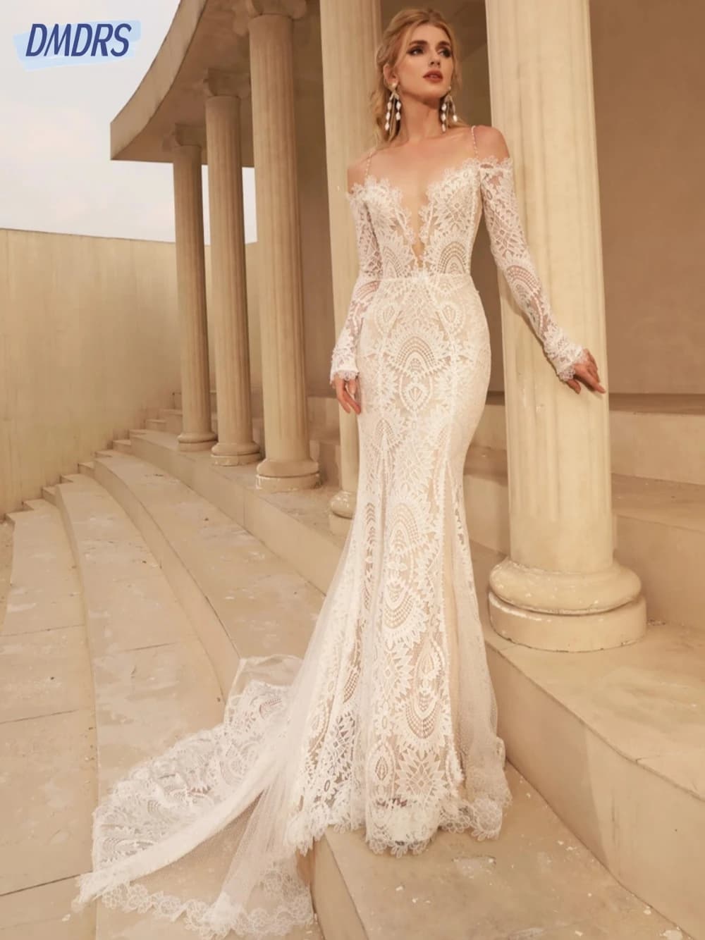 Sexy Deep V-neck Wedding Dress Appliques Lace Mermaid Customized Women Graceful Floor-length Bridal Gown Vestido De Novia