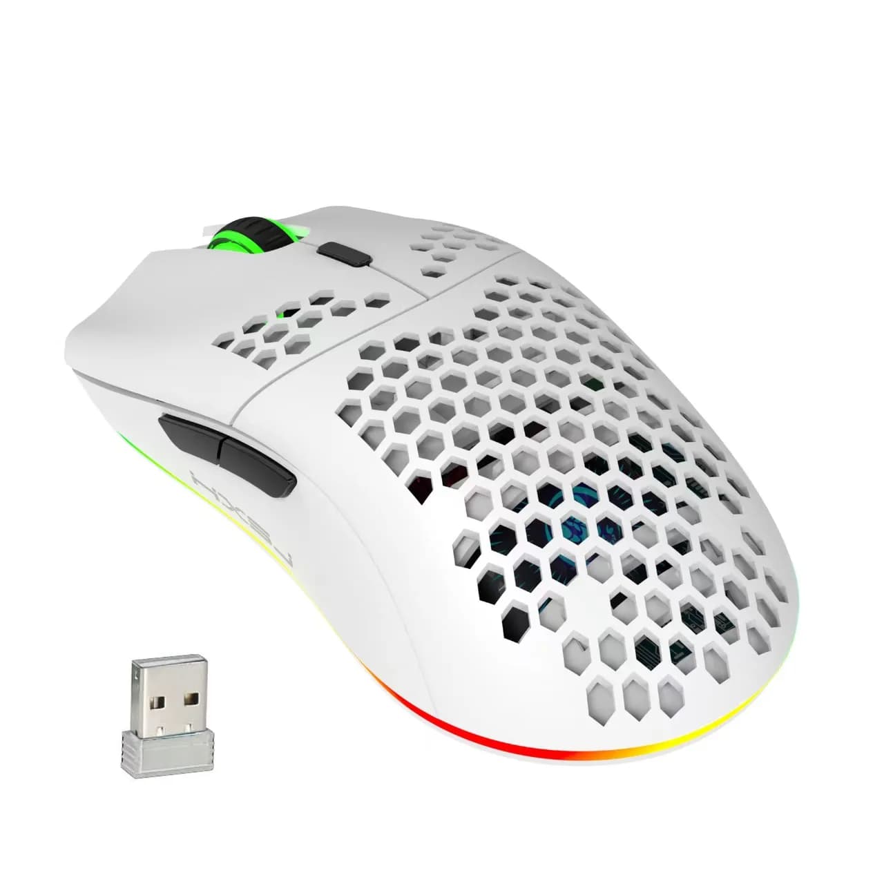 Wireless RGB Adjustable Lighting USB Honeycomb Design Rechargeable Mouse for Home Gaming Office Use - Plug And Play