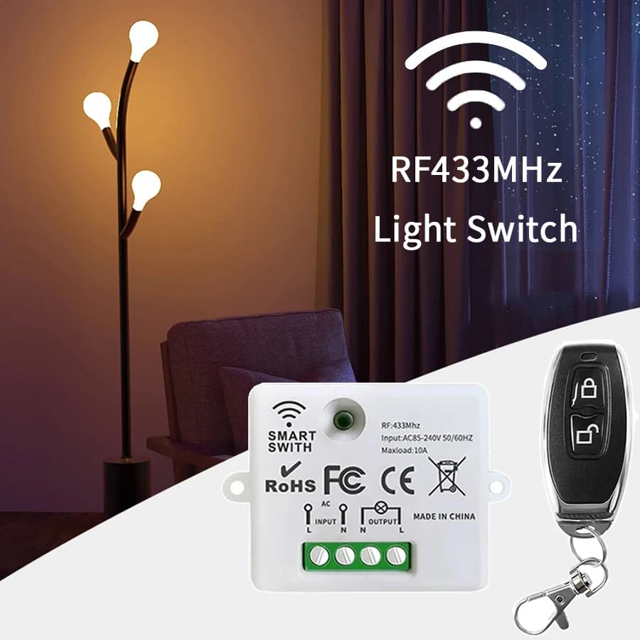 Universal RF 433MHz Smart Light Switch Wireless Remote Control 10A Relay Receiver Breaker ON/OFF Key Mini Moudule for Led Light