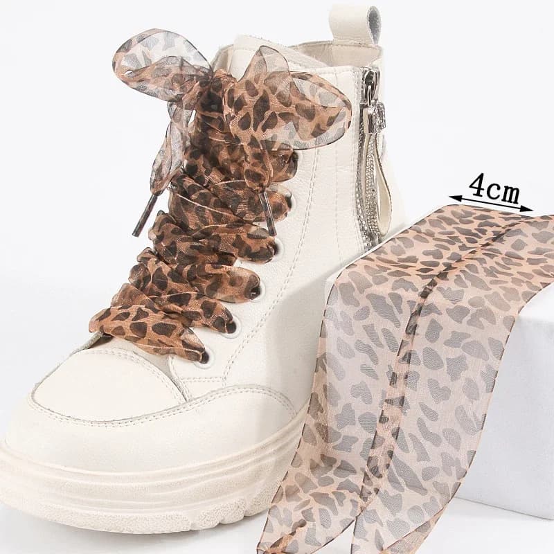 1 Pair Fashion Leopard Print Exquisite Laces for White Shoes 2.5cm Widen Silk Satin Shoelaces for Canvas Sneakers Sport Shoes