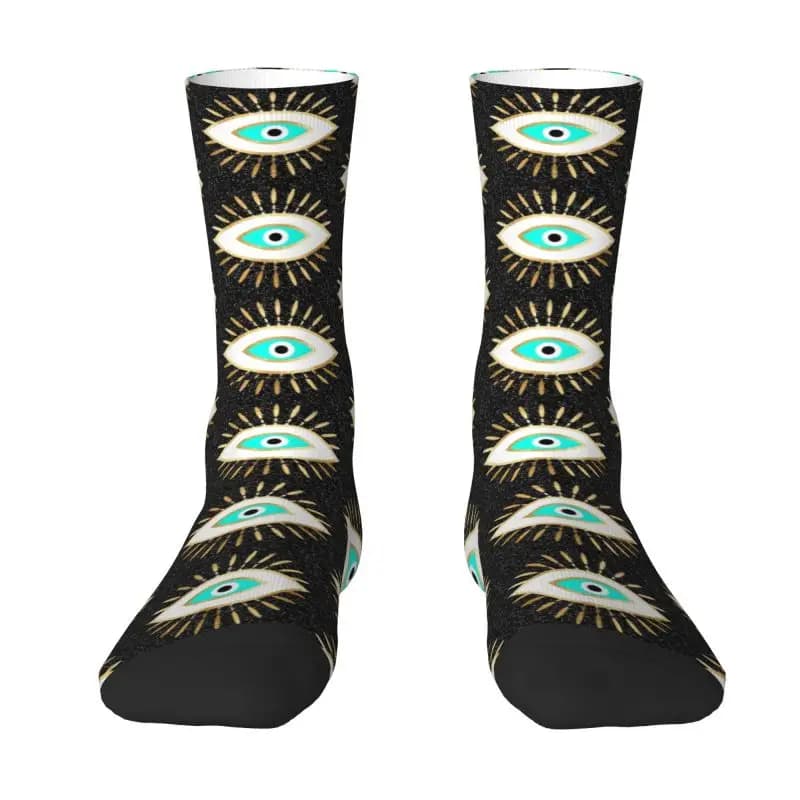 Cute Mens Mystic Evil Eye Artwork Dress Socks Unisex Comfortable Warm 3D Printed Fashion Eyelashes Crew Socks