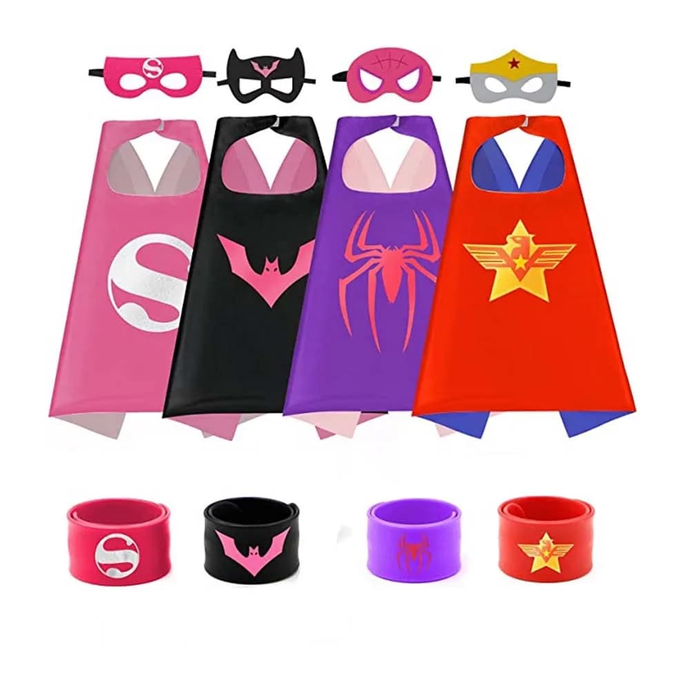 4 sets Superhero Capes masks for  3-10 Year Old girl Gifts Cartoon Dress Up Costumes Party Supplies Easter Halloween cloak
