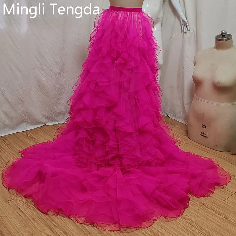Mingli Tengda Tulle Detachable Train Bridal Accessories Bride Skirt Elegant Women Ruffle edge Multi-layer Tulle Skirt Petticoat