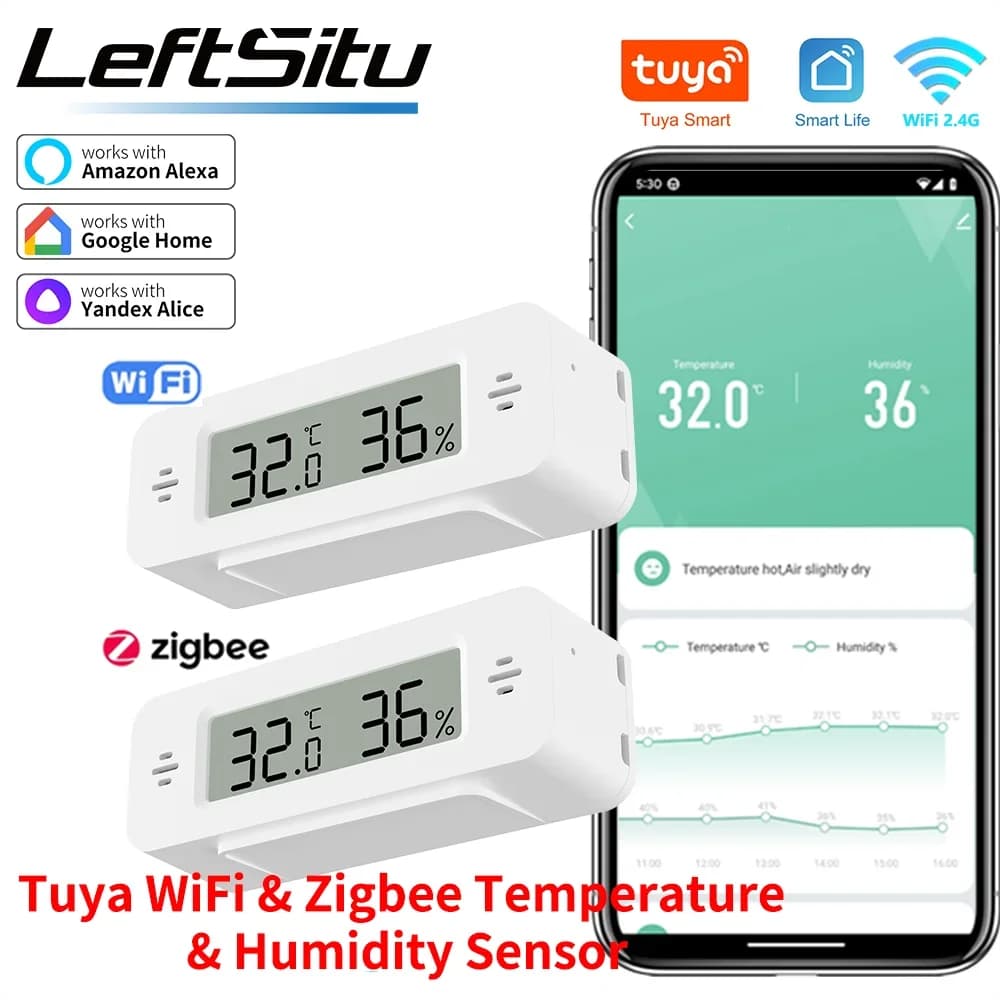 Tuya WiFi  Zigbee Temperature Humidity For Smart Home Thermometer Hygrometer APP Remote Work with Google Home Yandex Alexa