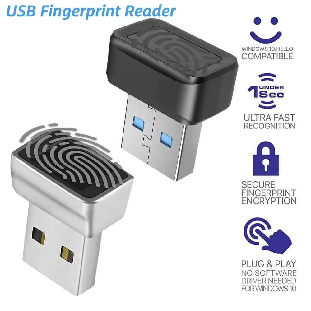 USB Fingerprint Reader Mini for Windows 7 8 10 11 Hello, Biometric Scanner Padlock for PC or Laptop Fingerprint Unlock Module