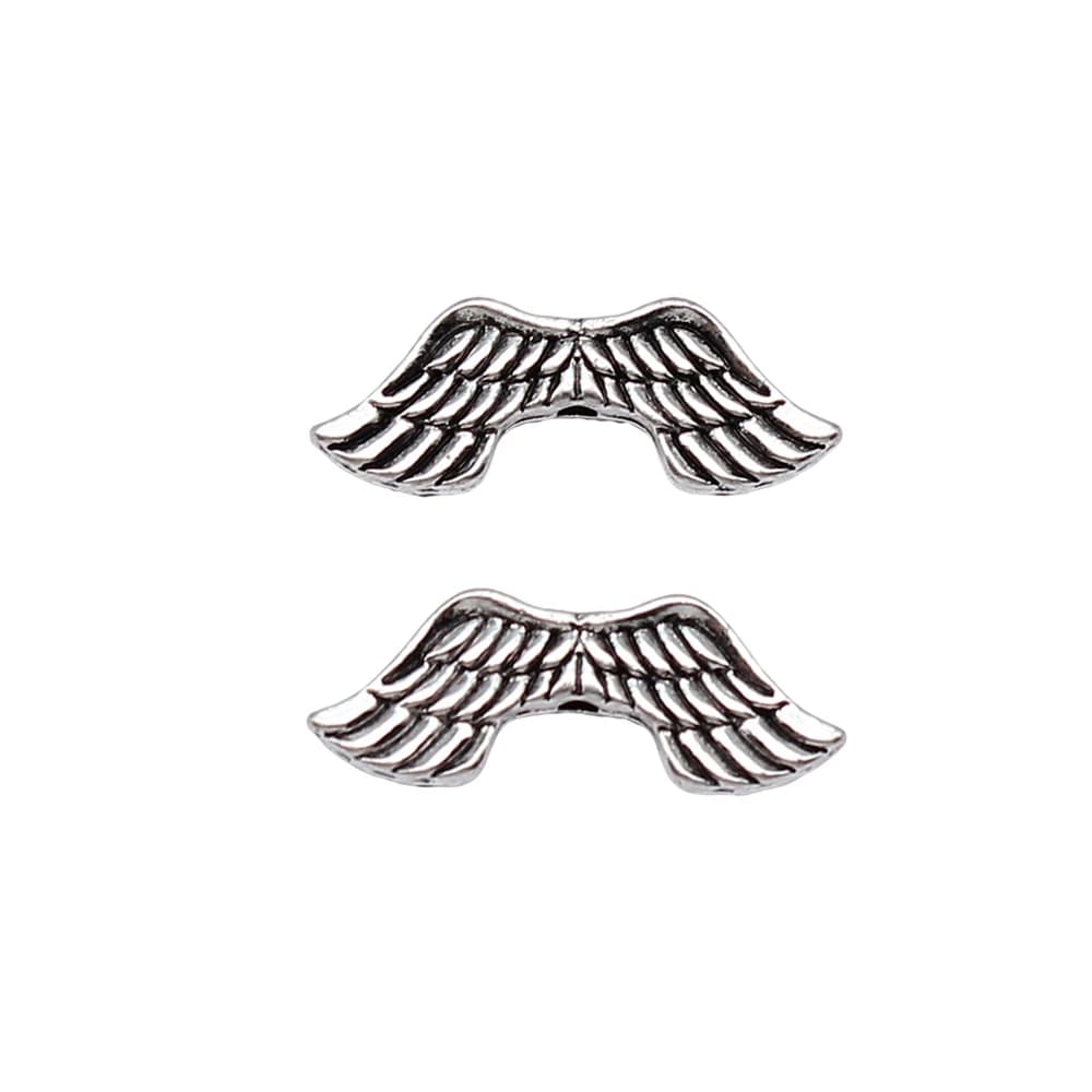 20pcs/lot 21x8mm Angel Wings Small Hole Beads For Jewelry Making Antique Silver Color 0.83x0.31inch