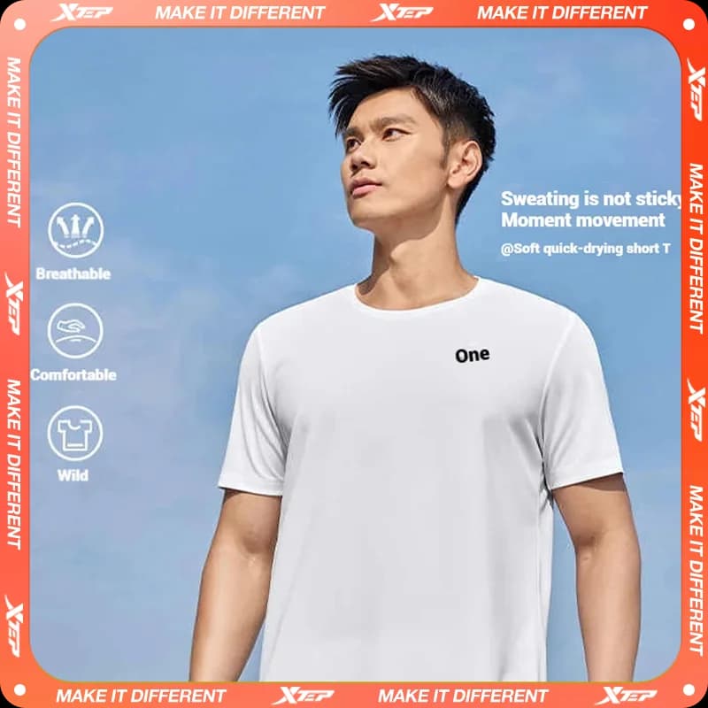 Xtep Short Sleeve Round-Neck T-Shirt For Men 2025 Spring Quick-Drying Sports Training Breathable Outdoor Cool Tops 875229010175