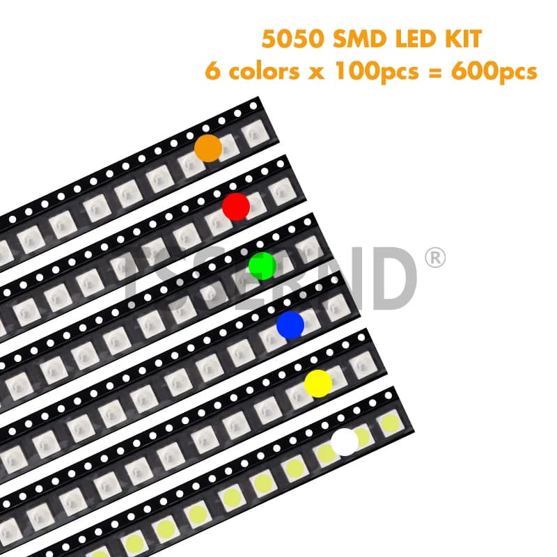 600pcs=6colors x 100pcs 5050 5730 1210 1206 0805 0603 0402 SMD LED Diode Kit Red / Green / Blue / White / Yellow/ Orange
