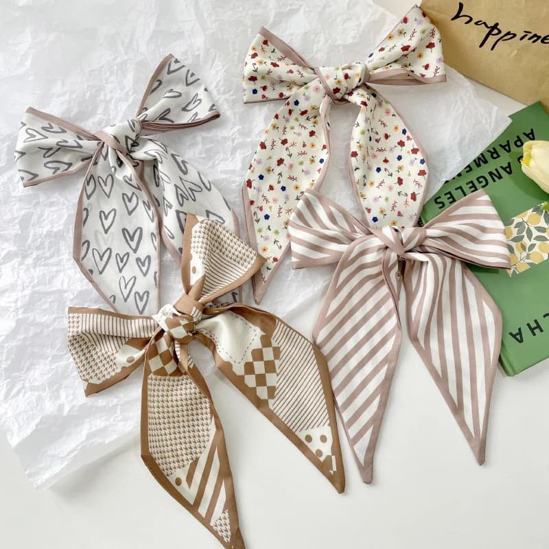 Brown Series Lady  Scarves Hairband  Long Silk Foulard  Print Brand Lady Neckerchief Ribbon Women bandana silk 2024 New