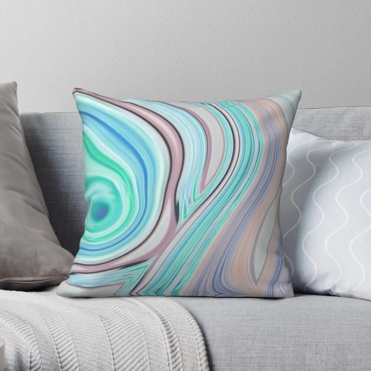 Pastel Lilac Purple Aqua Blue Swirls Pillowcase Polyester Linen Velvet Printed Zip Decor Room Cushion Cover