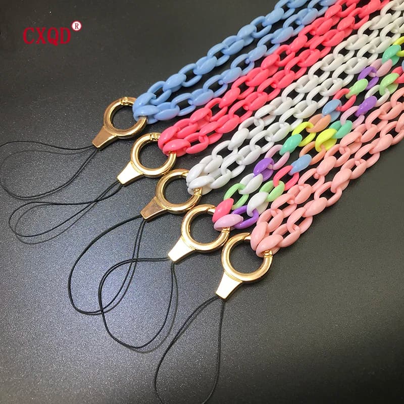 Fashion Colorful Acrylic Mobile Phone Chains for Women Girl Halter Neck Anti-Lost Cellphone Strap Lanyard Jewelry Accessories