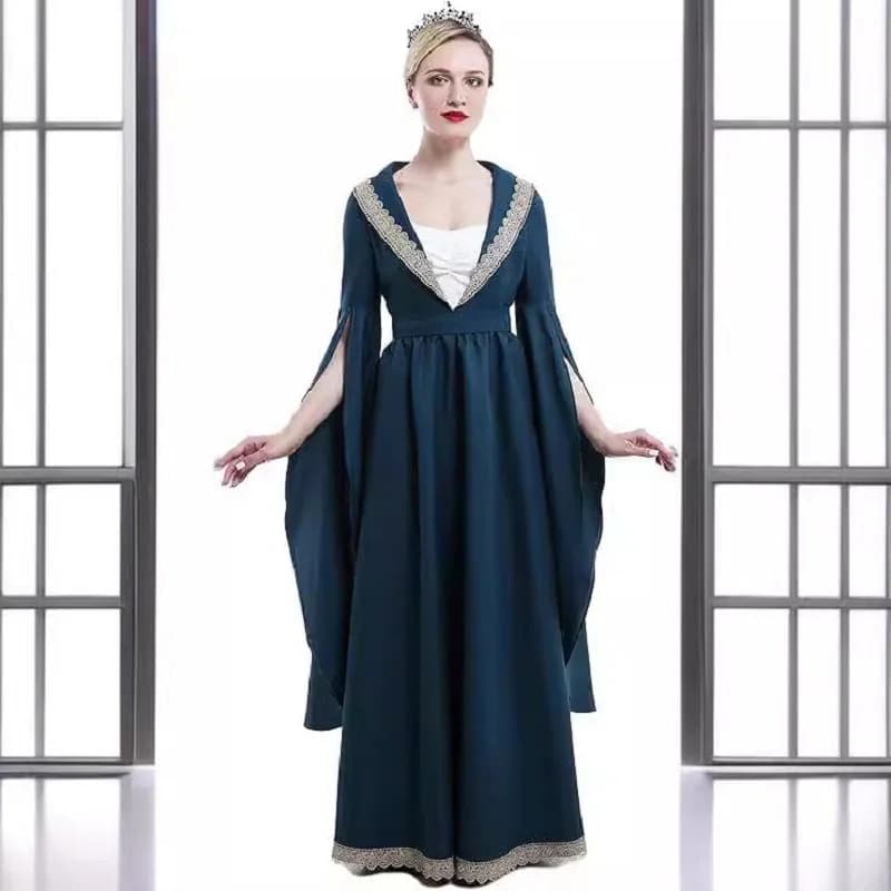 2024 New Women'S Vintage Steampunk Vintage Women Medieval Dress Gothic Lady Vampire Lace Sleeve Halloween Cosplay Costume