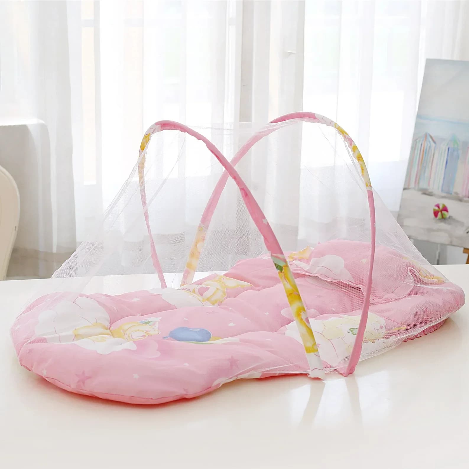 Foldable Baby Bed Mosquito Net Portable Baby Crib Netting Polyester with Pillow and Cotton Padding - Easy Installation Netting