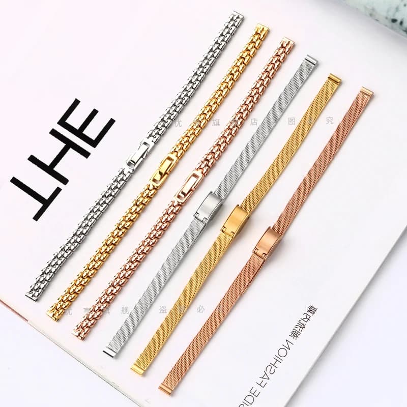 Ladies Stainless Steel Buckle Mesh Belt Watch Strap Ultra-thin Steel Bracelets 6mm 8mm 10mm 12mm 14mm 16mm Small Size Width