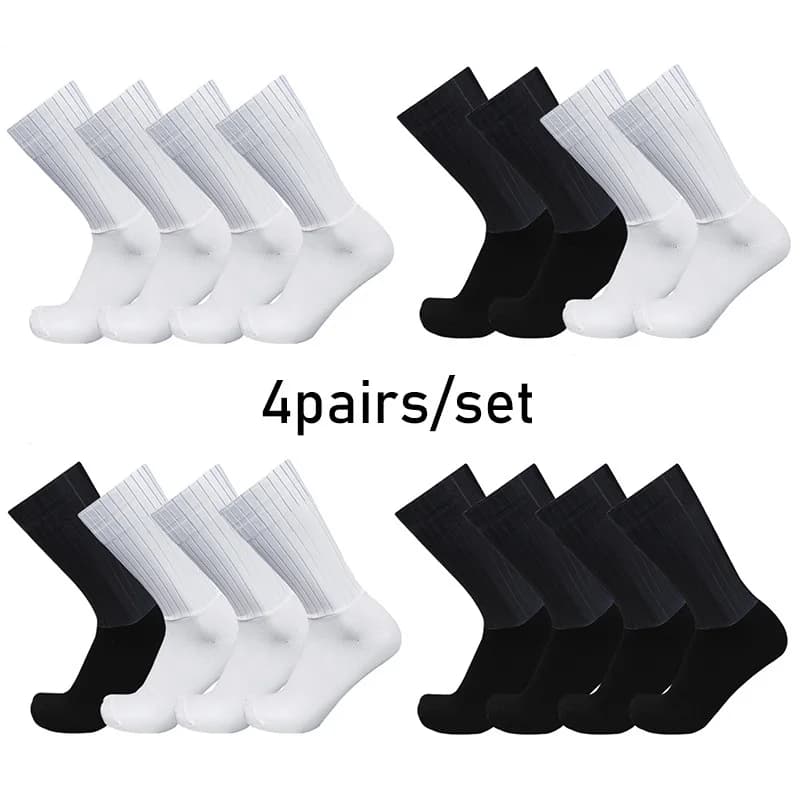 Socks 4pairs/set Aero Pure Color Cycling Silicone Sports Non-slip Pro Racing Bicycle Socks Summer Cool Calcetines Ciclismo