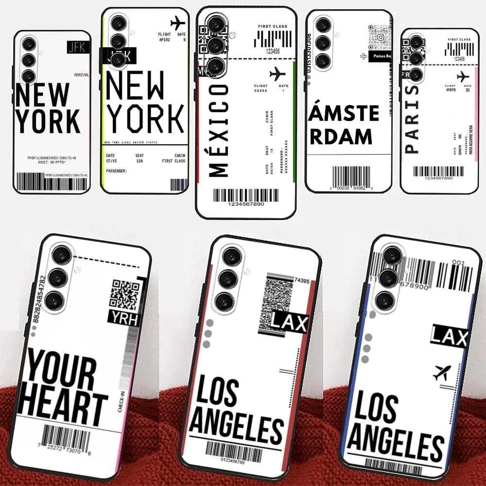 Air Ticket New York London Paris Label   Phone Case For Samsung Galaxy A13,21s,22,31,32,52,53,71,80,91 Black Soft Cover