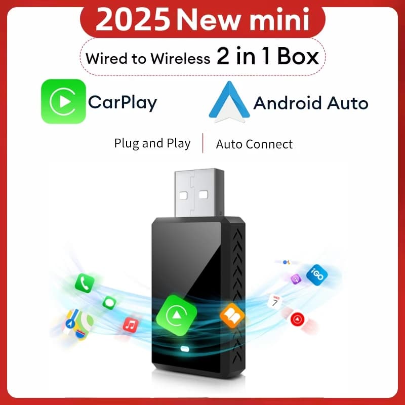 2in1 Wireless Carplay Adapter Android Auto Smart Dongle Mini Box Plug And Play For Volvo Benz Cadillac Jeep Lexus Buick VW