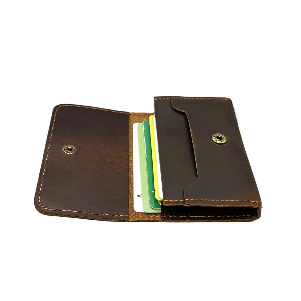 Short Crazy Horse Card Holder Bag Men's and Women's Business Card Holder Retro Leather Wallet Clip
