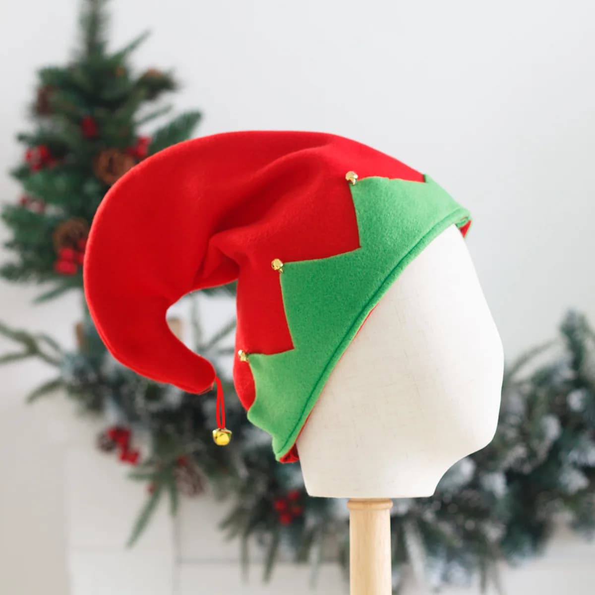 New Christmas hat Christmas children's elf hat red green hat velvet bell holiday party headpiece christmas decorations，W123