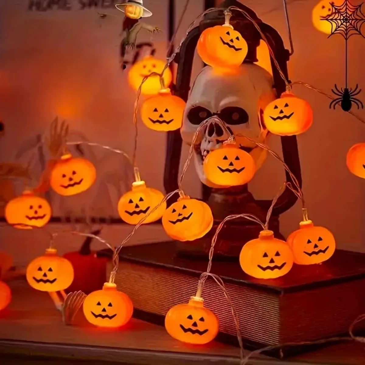 1pc 10/20 LED 3D Pumpkin String Light Halloween Atmosphere Decorative Lamp Battery Powered For Home Bedroom Party Festival Decor