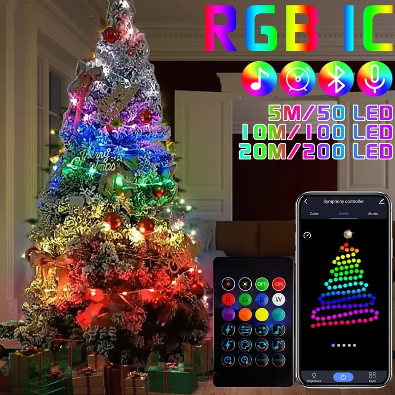 5M/30M RGBIC Christmas Fairy Light Bluetooth USB Light Garland LED String Light Christmas Tree Light Decor New Year Waterproof