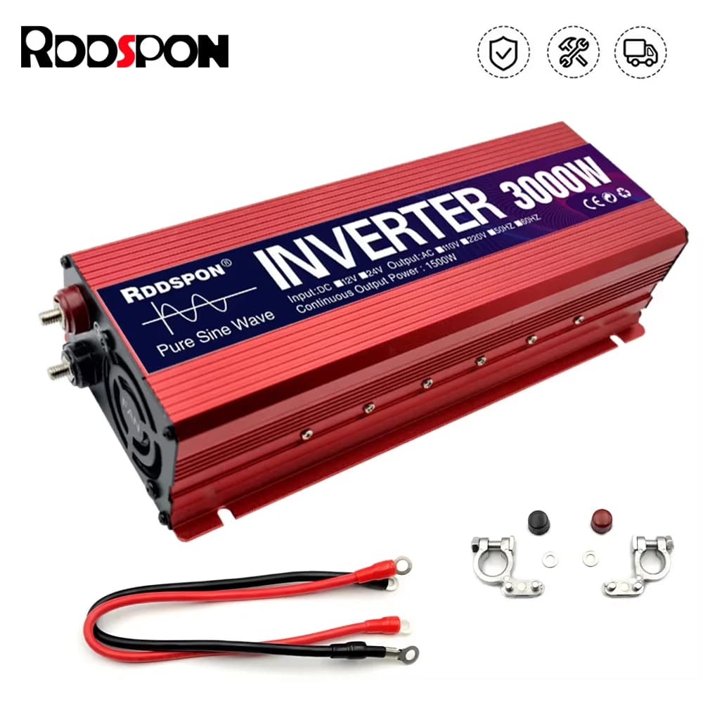 Power Inverter Pure Sine Wave 3000W 2200W 1600W 1000W Portable Solar Inverter DC 12/24v to AC 220v Converter for Car Transformer