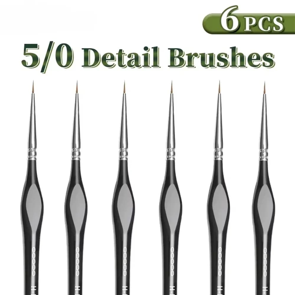 6pcs Fine Tip Paint Brush Set for Acrylic/Model/Miniature Detail, Nylon Hair Extra Thin Triangular Handles Craft Artists Hobbyis