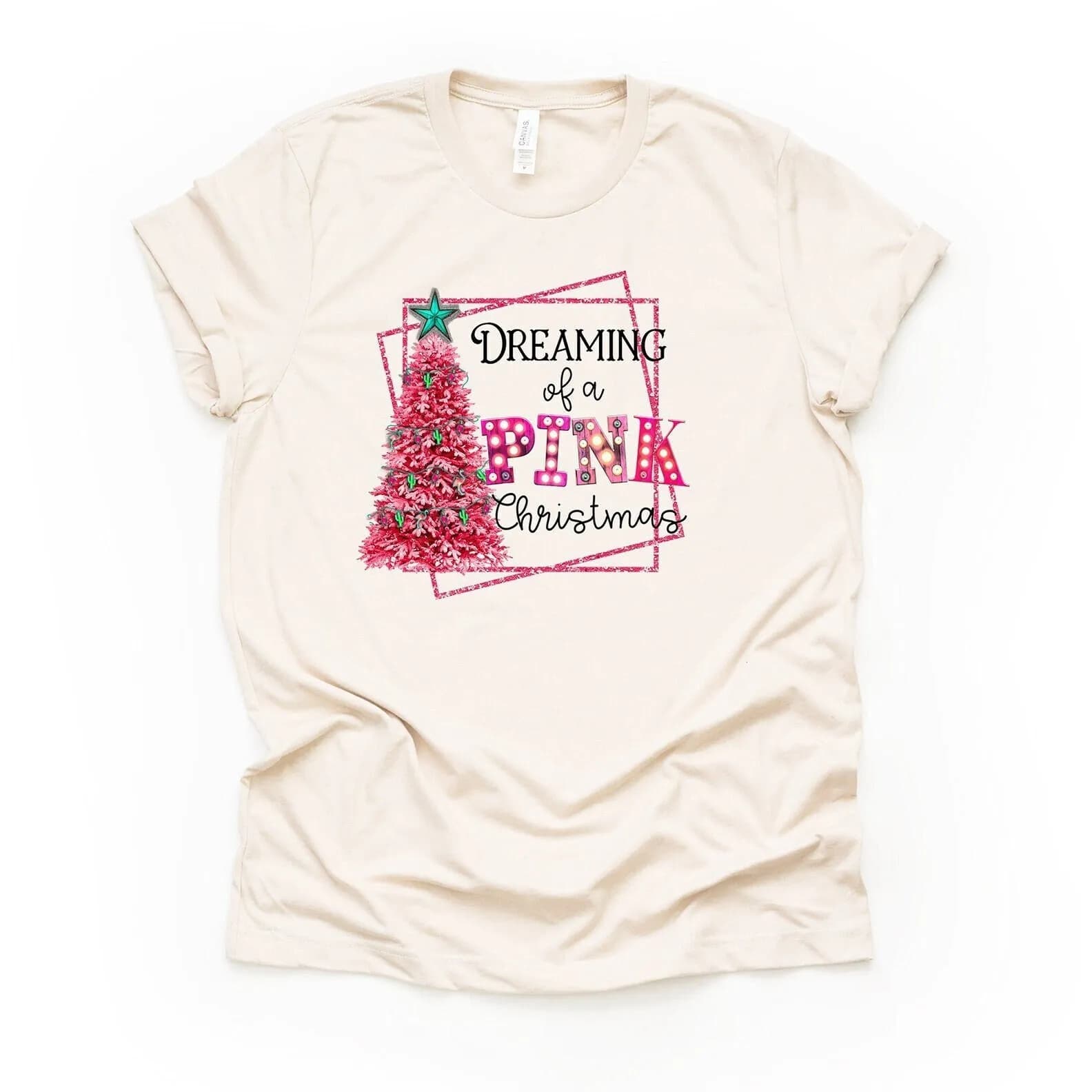 Christmas T Shirt Dreaming Of A Pink Cute Tree Design On Premium Cotton Unisex Plus Sizes 2X 3X 4X