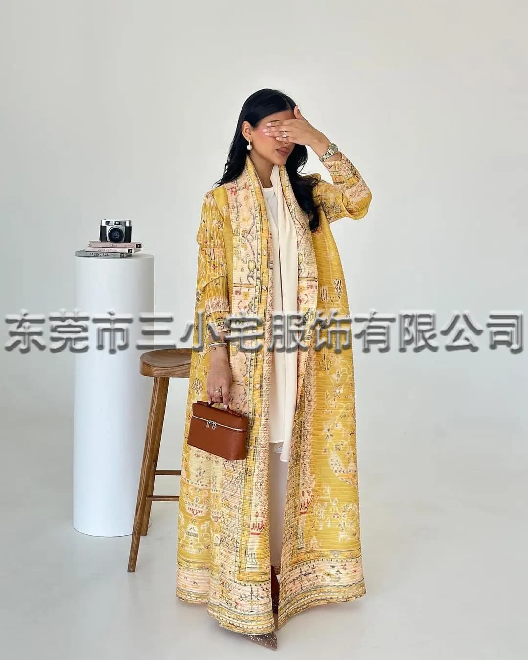 Fold Miyake Pleated Abaya Print Foldable Collar Women's Long Sleeve Robe 2024 New Winter Original Design Fashion Cardigan Coat