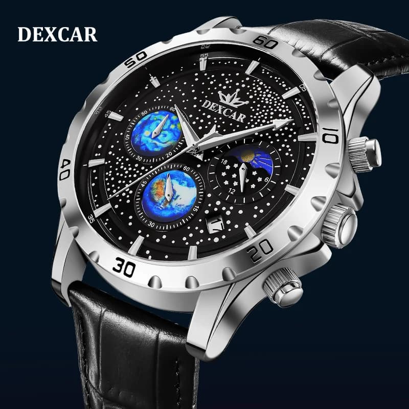 2023 New DEXCAR Men's Watches Top Brand Luxury Quartz Chronograph Watch for Men Sports Waterproof Moon Phase Starry Sky Clock