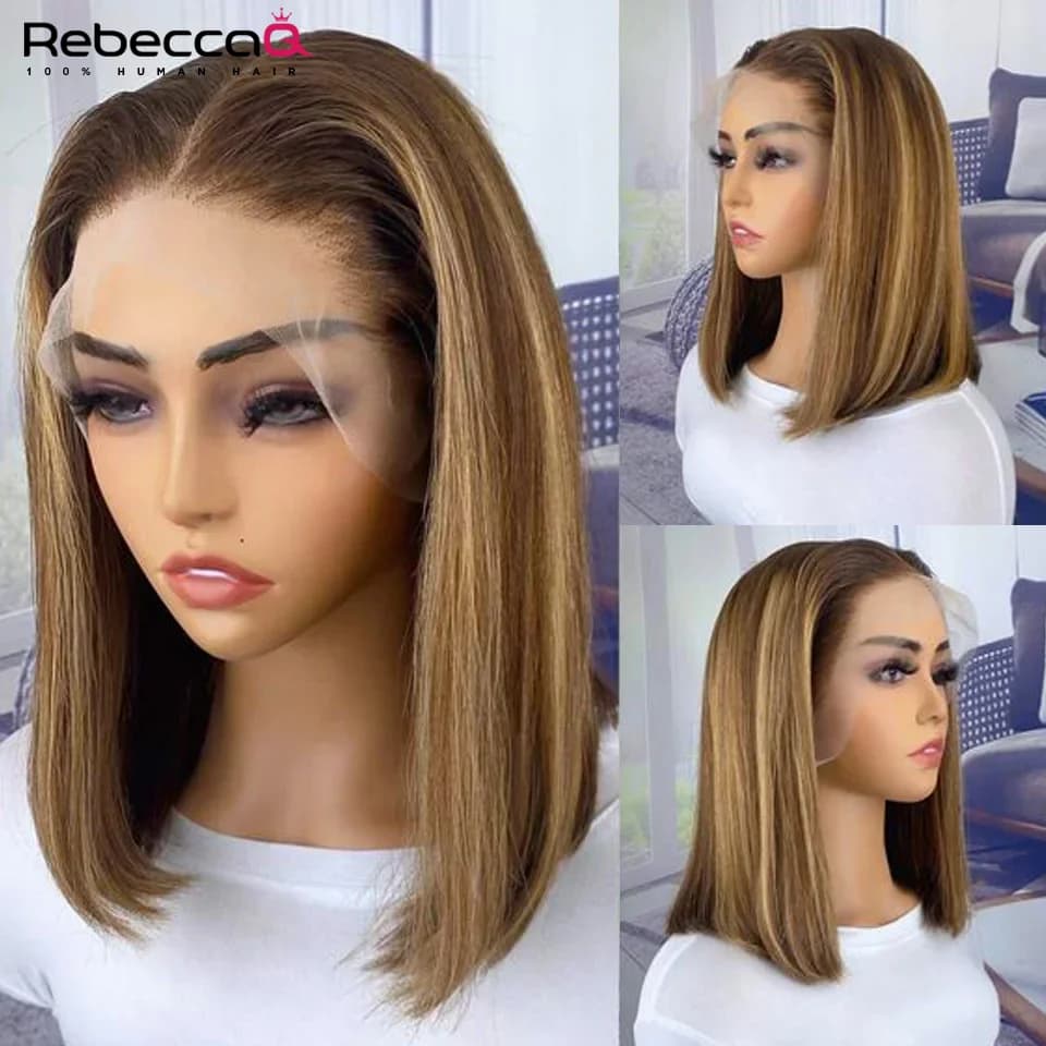 Highlight Straight Bob Wig 13X6X1 Lace Front Wigs For Women Ombre Blond Color Wigs Brazilian Remy Hair Short Bob Human Hair Wigs