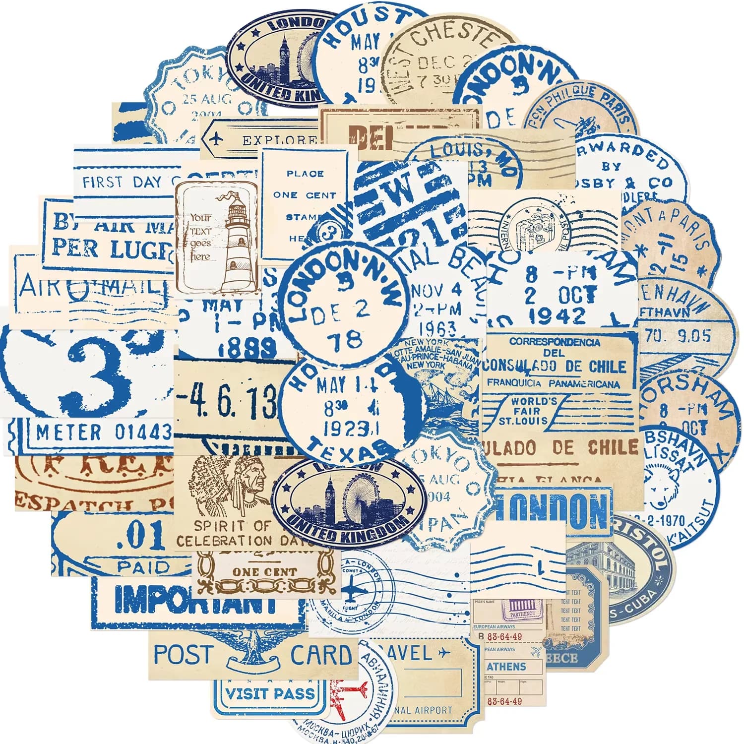 50PCS Travel Ticket Sticker Retro Style Handbook Material Phone Case Laptop Luggage Water Bottle Stationery Decorative Stickers