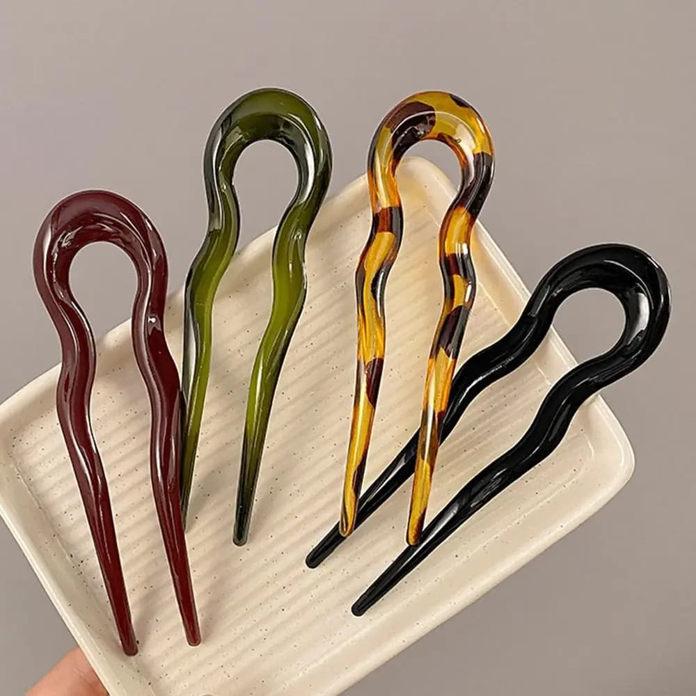 Elegant U-Shaped Hair Fork Acetate Fashion Geometric Design Hair Sticks Tortoiseshell Hairpin Women Girls Headwear Accessories