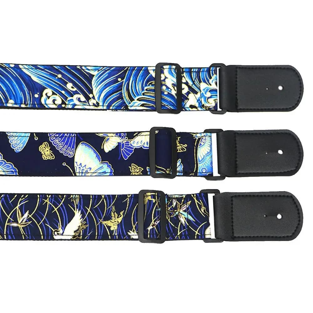Vintage Guitar Strap Cherry Blossom Red Crowned Crane Electric Guitar Belts Waves Ethnic Style Guitar Shoulder Belt Bass