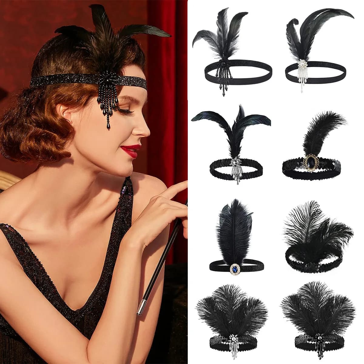 Headband 1920s Makeup Ball Decoration Feather Headband Gatsby Single Party Ladies Headwear Dress Up Feather Headband