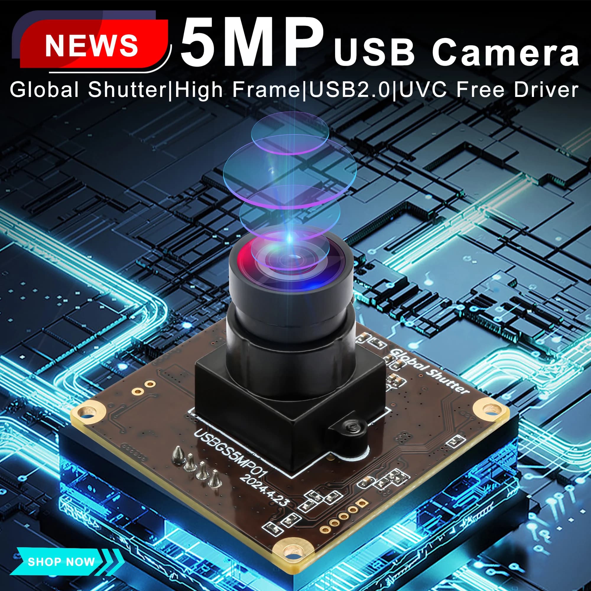 SVPRO Global Shutter USB Camera Module 5MP Wide Angle USB Camera High Speed 60fps 1080P HD Webcam No Distortion Lightburn Camera