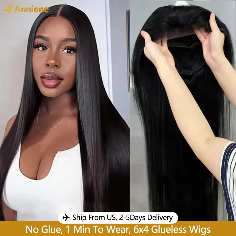 30 inch Glueless Wigs Human Hair Ready To Wear 6X4 Brazilian Straight HD Lace Front Human Hair Wig 100% Human Hair Wigs Glueless