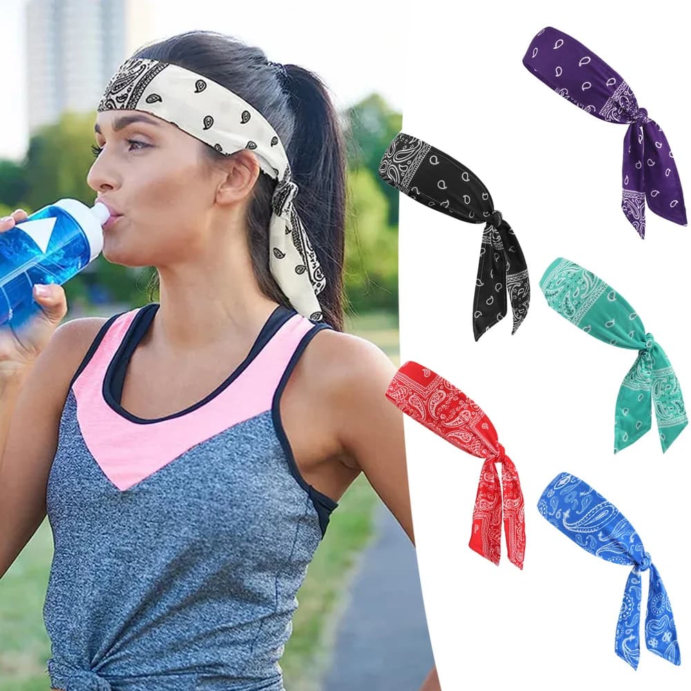 1PCS DIY Paisley Tied Headbands Elastic Hair Bands Sports Sweatband Fitness Jogging Tennis Yoga Gym Headscarf Hair Accessories