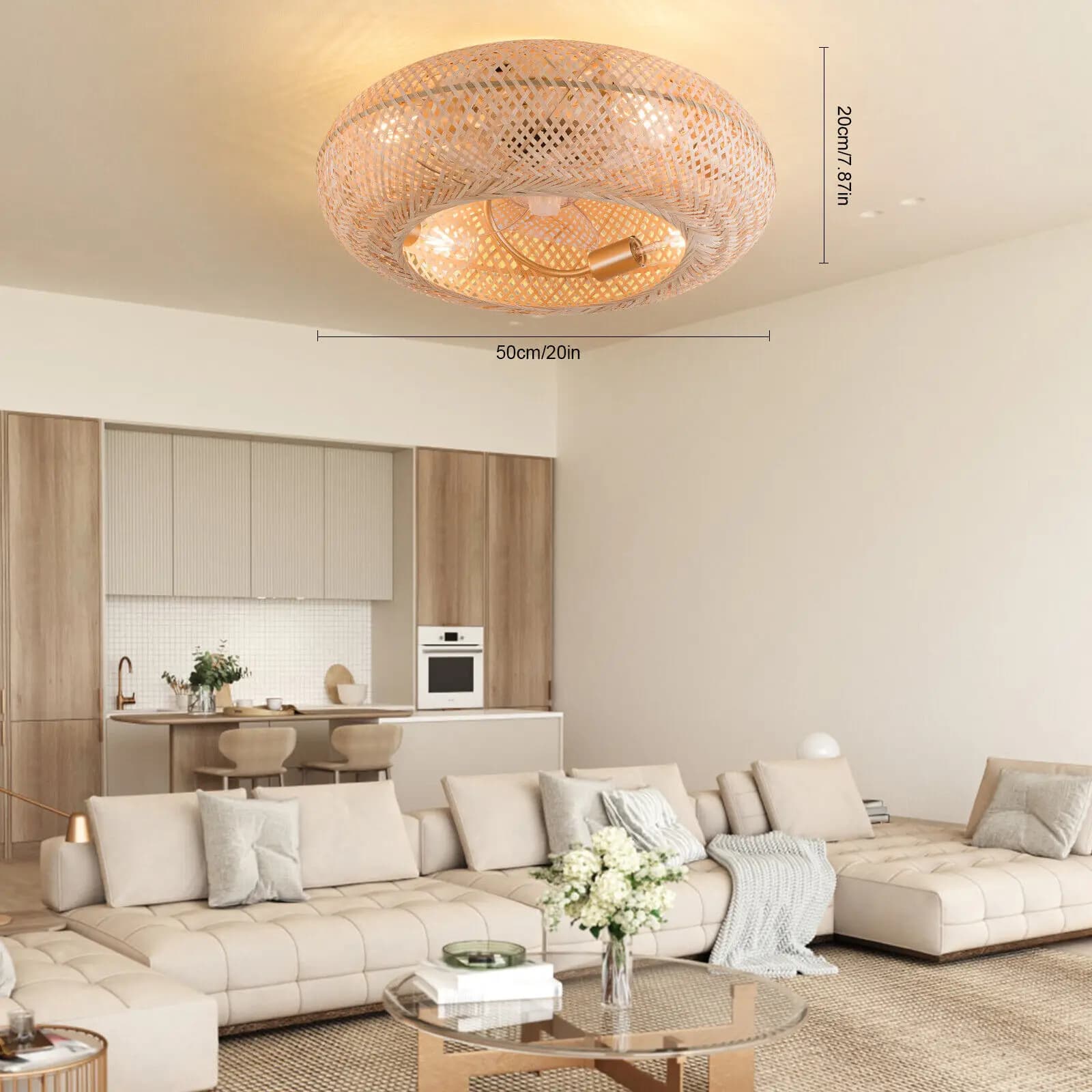 Boho Bamboo Light Farmhouse Caged Ceiling Fan Lights Rustic Fandelier with Remote 20 inch Living Room Bedroom Ceiling Fan Lamp