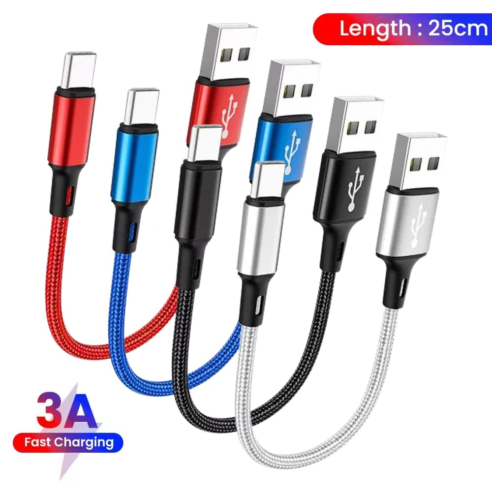0.25M Short Cable Micro USB Cables Type c Data Cord Fast Charging Portable Wire for Power Bank iPhone 15 Samsung Android Phone