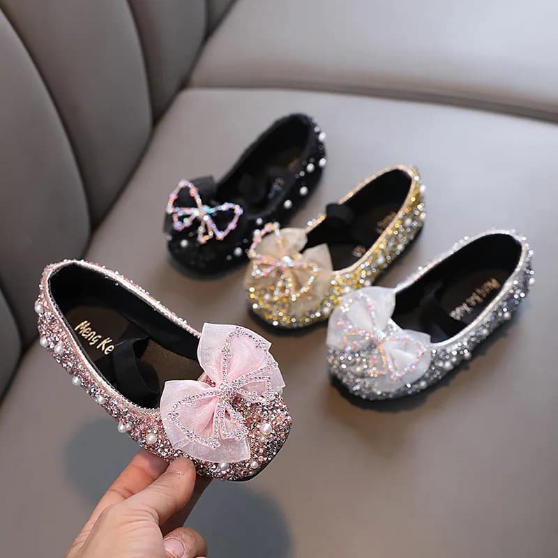Children Leather Shoes New Spring Baby Girls Sweet Bow Rhinestone Princess Shoes Students Fashion Dancing Shoes H807