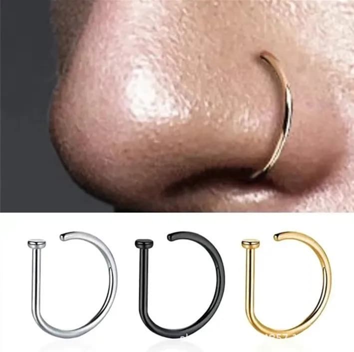 Stainless Steel Curved Barbells Fake Nose Piercing D Shaped Tragus Helix Stud Earring Hoop Septum Ring Nostril Body Jewelry