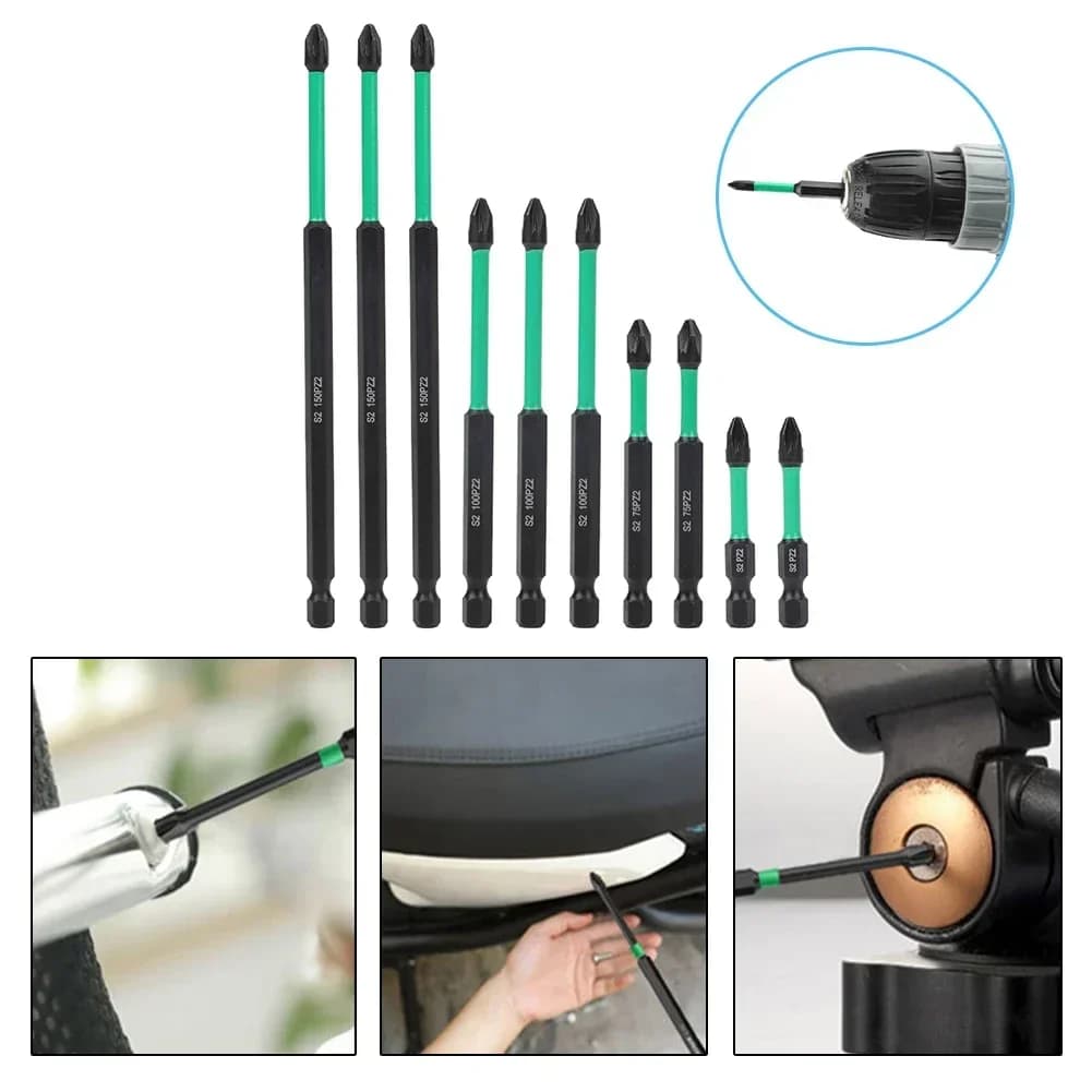 10Pcs PZ2 Magnetic Driver Bits Heavy Duty Long Pozidriv Hex Screwdriver Bit Set Magnetic Driver Bits Heavy Duty Screwdriver Bits