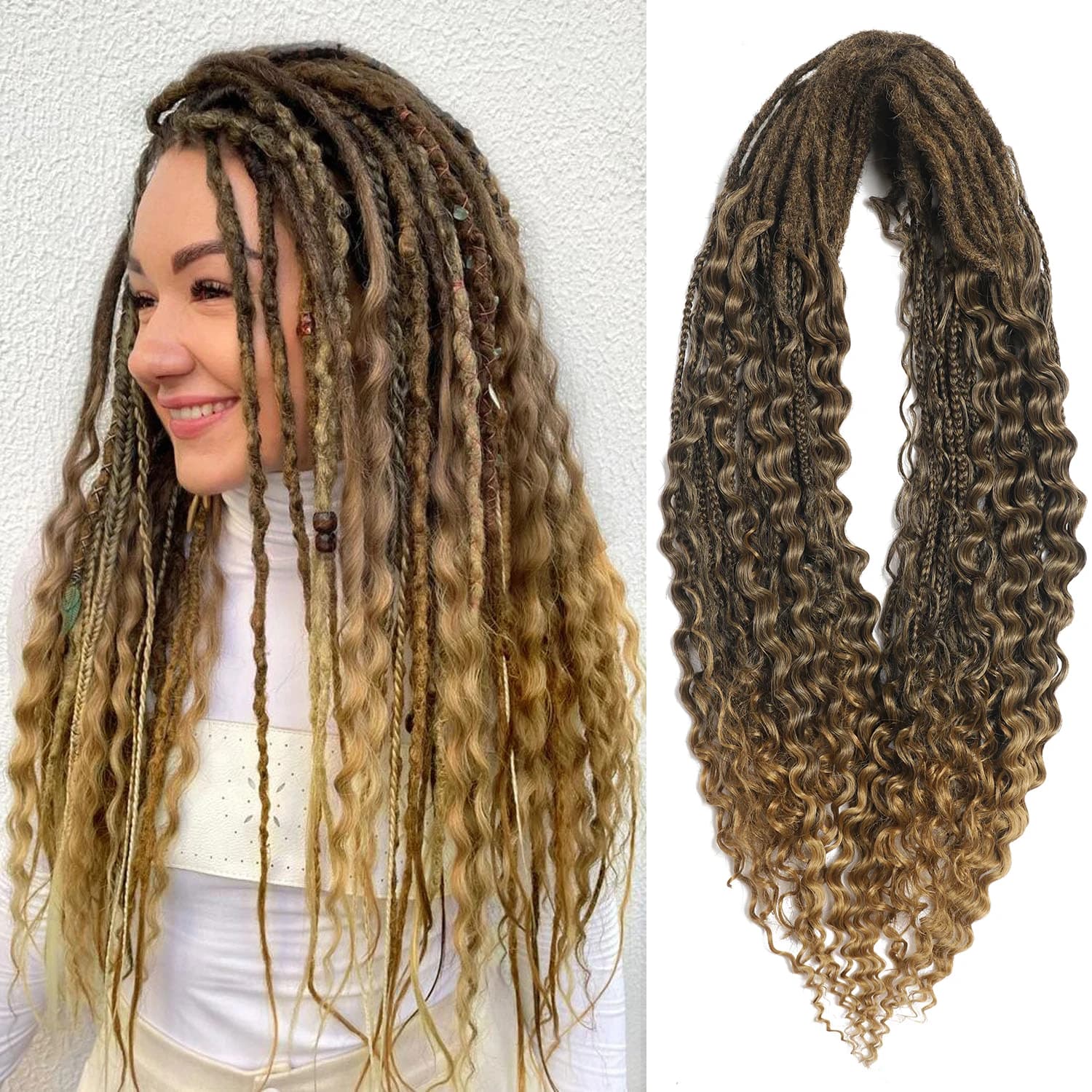 Double Ended Synthetic Dreadlock Extensions  Ombre Blonde Boho Crochet Hippie Dreads 10 Strands Handmade Bohemian Box Braids