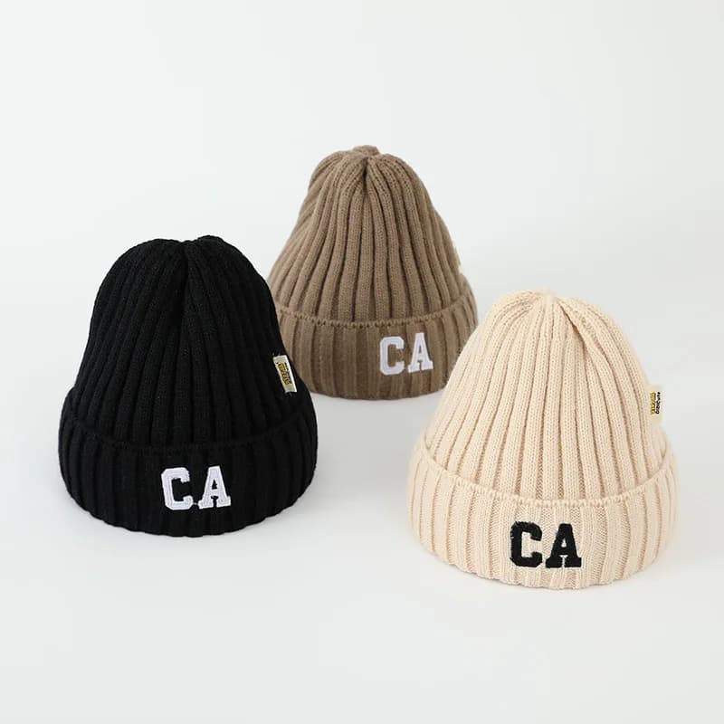 MiniAinis Autumn Winter Baby Embroidery Letter Beanies Kid Girl Knitted Cap Boy Children Fashion Warm Hat Infant Cotton Caps